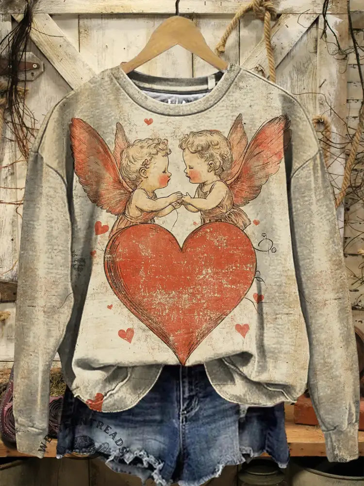 Vintage Valentine's Day Art Print Casual Sweatshirt