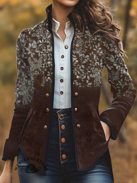 Women's Retro Floral Pattern Print Casual Jacket
