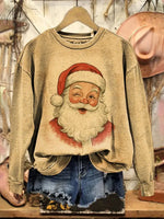 Vintage Christmas Art Print Casual Cotton Sweatshirt