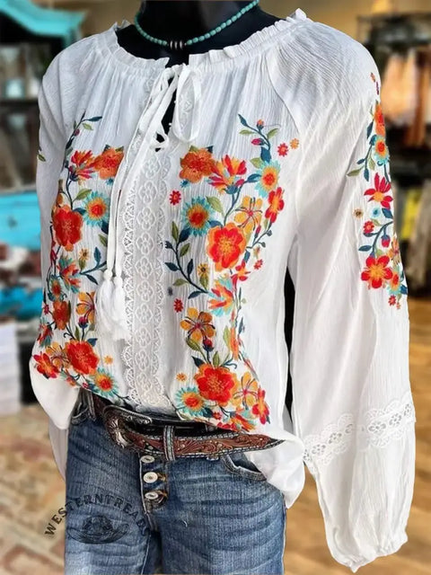 Women's Bohemian Floral Cotton Shirt