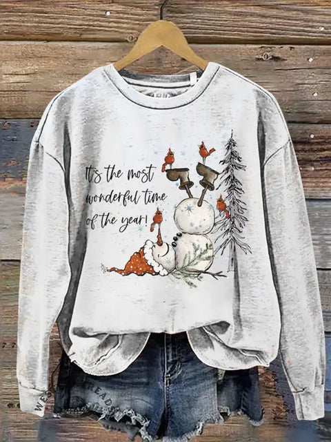 Christmas Snowman Casual Cotton Sweatshirt