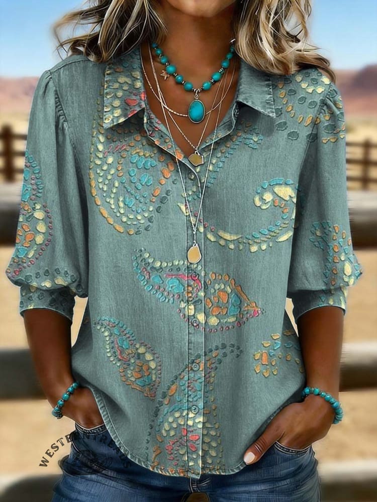 Vintage Floral Prints Casual Cotton Shirt
