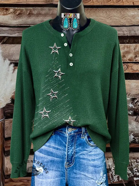 Retro Christmas Print Buttoned Cardigan Sweater