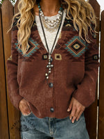 Aztec Print Buttoned Cardigan Sweater