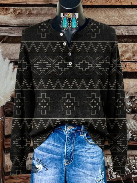Simple Aztec Art Print Buttoned Cardigan Sweater
