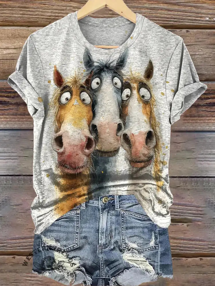 Funny Horse Art Print T-shirt