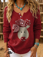 Vintage Christmas Art Print Casual Cotton Sweatshirt