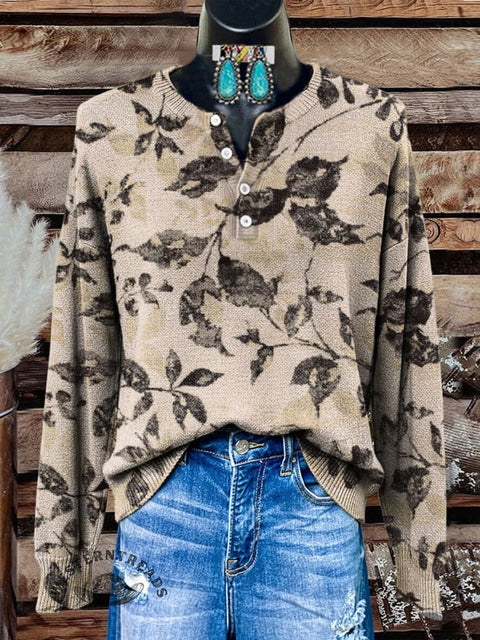 Retro Floral Print Buttoned Cardigan Sweater