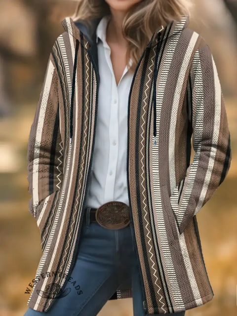 Aztec Print Unisex Plush Thick Long-Sleeved Cardigan Coat
