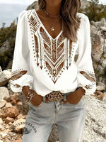 Women's Aztec Print Casual Cotton And Linen Shirt