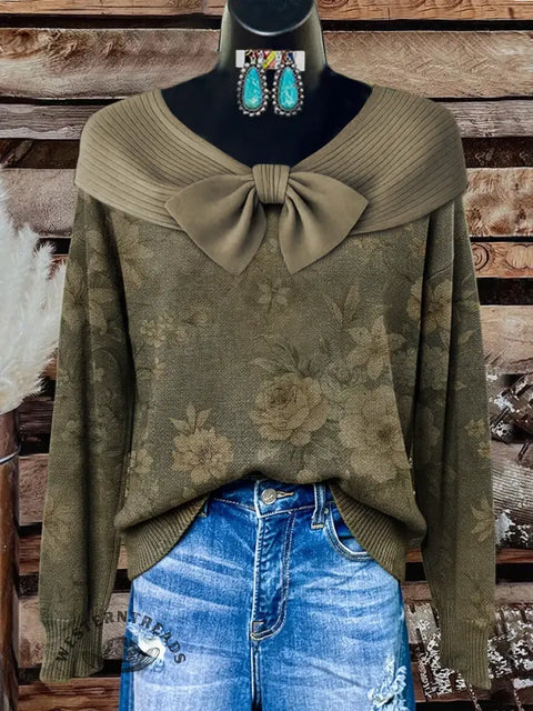 Retro Floral Print Buttoned Cardigan Sweater