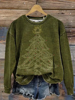 Cowboy Boot Stitching Christmas Tree Print Casual Cotton Sweatshirt