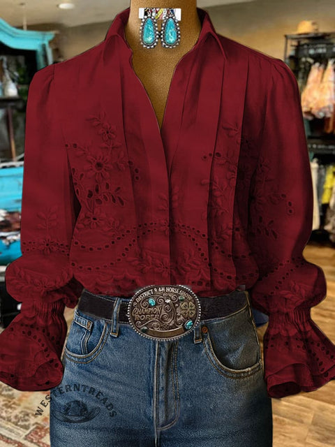 Women's Retro Classic Floral Prints Casual Cotton And Linen Shirt