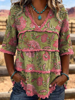 Women's Vintage Art Patchwork Cotton Linen Shirt