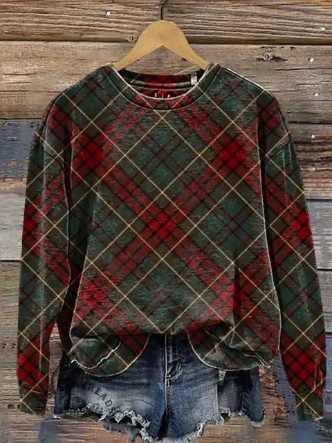 Christmas plaid Casual Cotton Sweatshirt