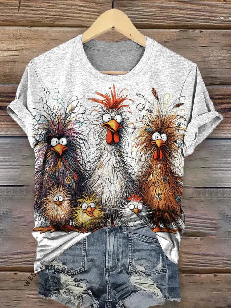 Funny Chicken Art Print Classic Short-sleeved T-shirt