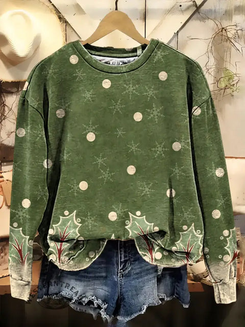 Christmas Polka Dots Print Casual Cotton Sweatshirt