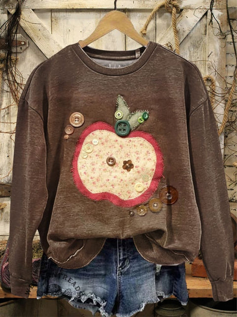 Christmas Apple Art Print Casual Cotton Sweatshirt