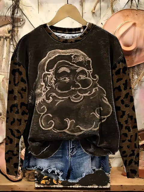 Retro Christmas Art Casual Cotton Sweatshirt