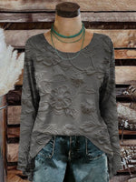 Women's Vintage Floral Art Print Casual Long Sleeve T-shirt