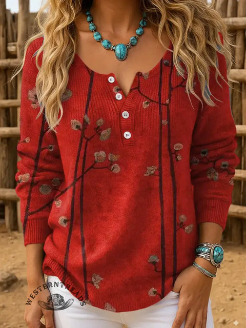 Retro Print Buttoned Cardigan Sweater