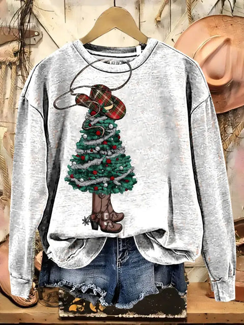 Cowboy Christmas Tree Casual Cotton Sweatshirt