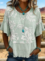 Vintage Art Hollowed Out Lace Patchwork T-Shirt