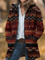 Aztec Print Unisex Plush Thick Long-Sleeved Cardigan Coat