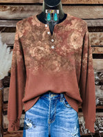 Retro Flower Gradient Print Buttoned Cardigan Sweater