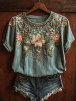 Ethnic Flowers Art Print Casual Short Sleeve T-shirt