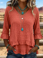 Vintage Art Patchwork Irregular Ruffles Shirt