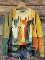Geometric Horse Art Print Casual Sweatshirt