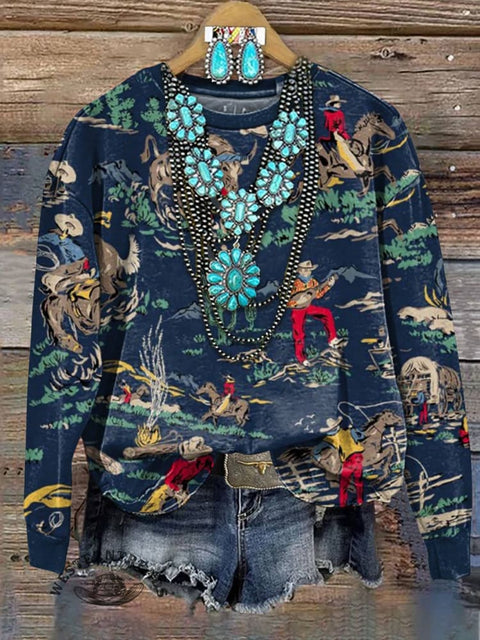 West Print Casual Cotton Sweatshirt