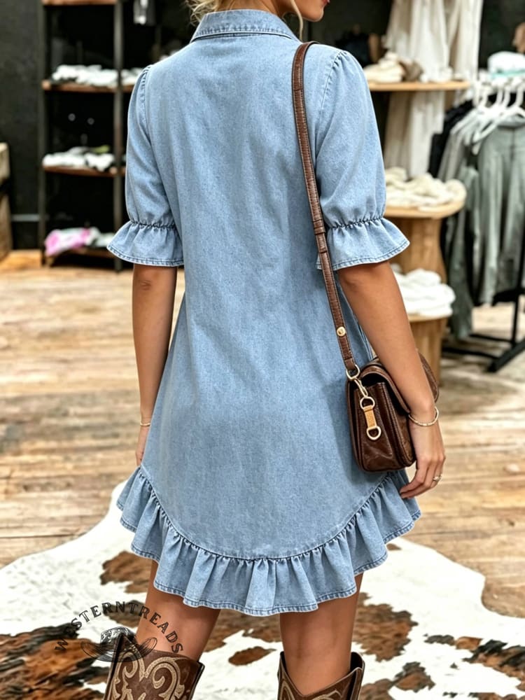 Casual V-neck Denim Tunic Dress