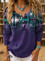 Retro Aztec Art Print Buttoned Cardigan Sweater