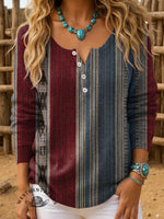 Women's Retro Aztec Art Print Henley Neck Sweater Top