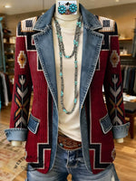 Retro Aztec Print Patchwork Denim Sweater Cardigan Coat