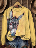 Vintage Donkey Art Print Casual Cotton Sweatshirt