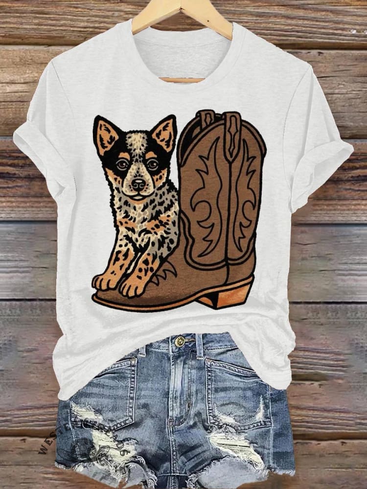 West Dog Art Print Casual T-shirt