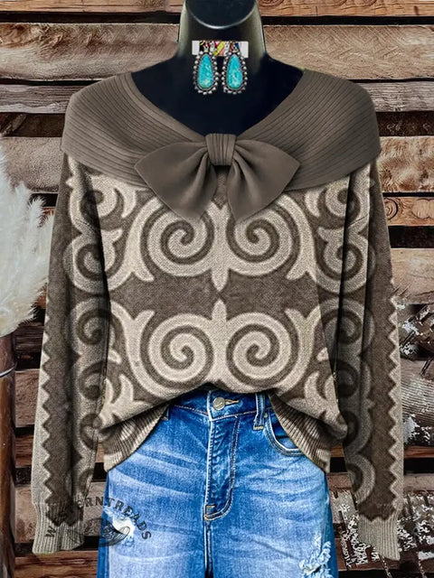 Women's Retro Print Casual Cotton Sweater