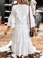 Asymmetrical Ruffled Midi Dress • Tiered Bell Sleeve Dress
