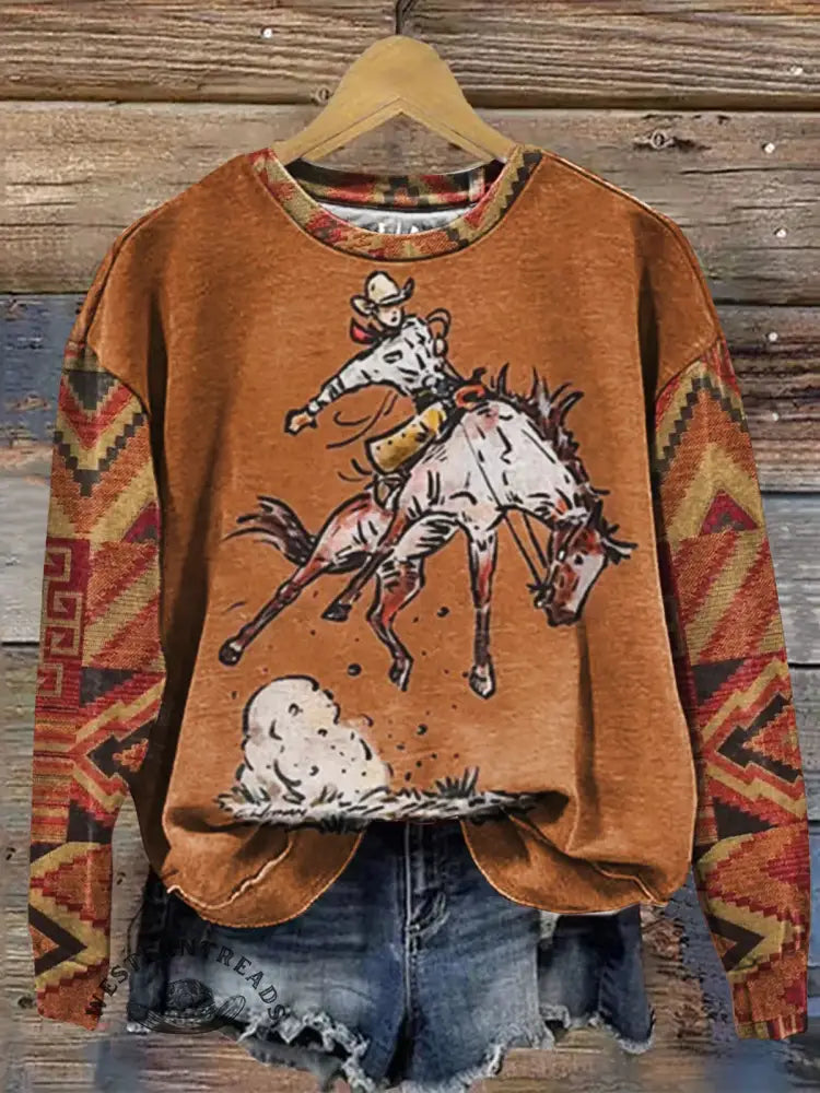 Vintage Western Cowboy Art Print Casual Sweatshirt