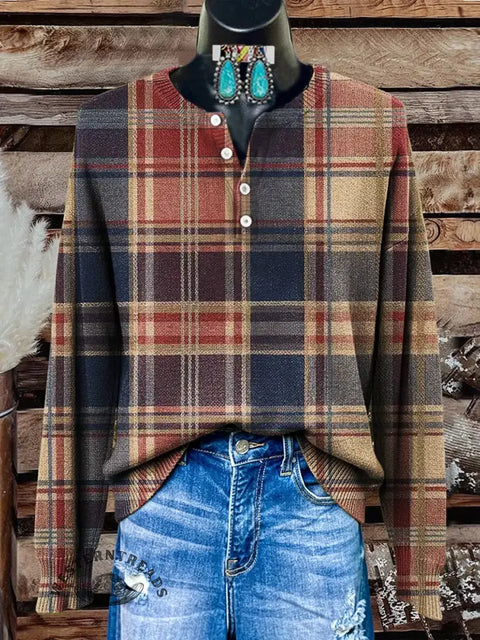 Women's Plaid Print Casual Sweater