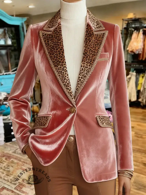 Women's Leopard Print Casual Velvet Jacket