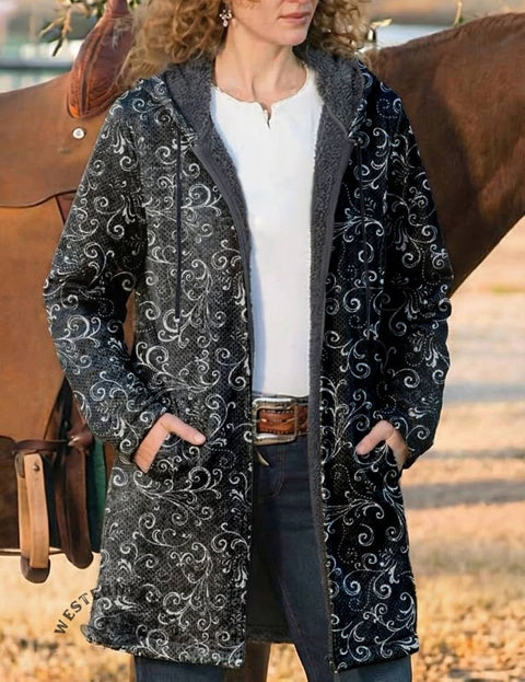 Paisley Print Unisex Plush Thick Long-sleeved Cardigan Coat