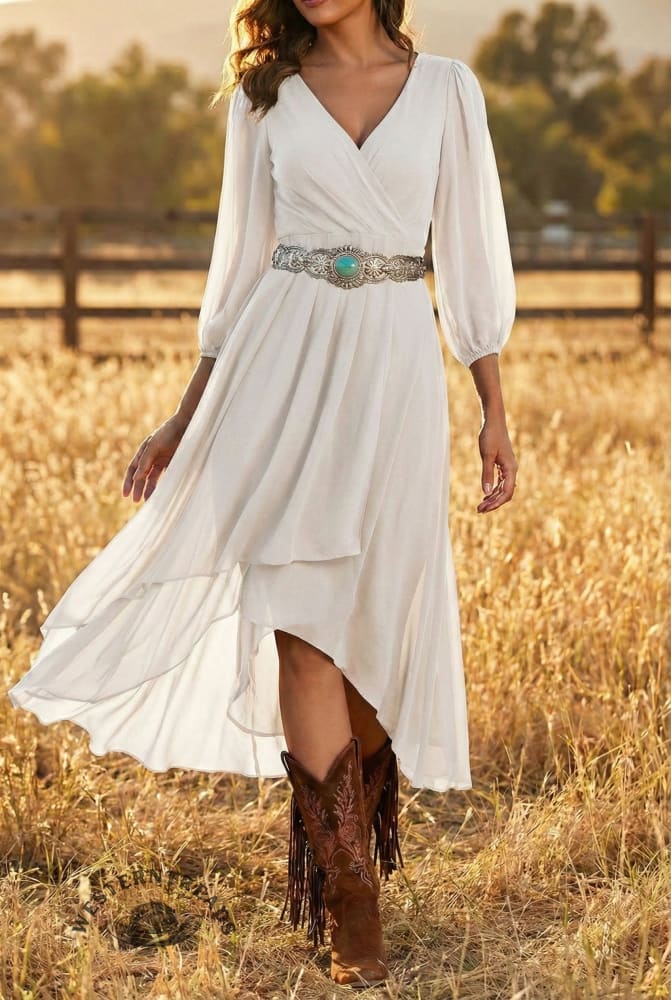 Women's V-neck Long-sleeved Dress