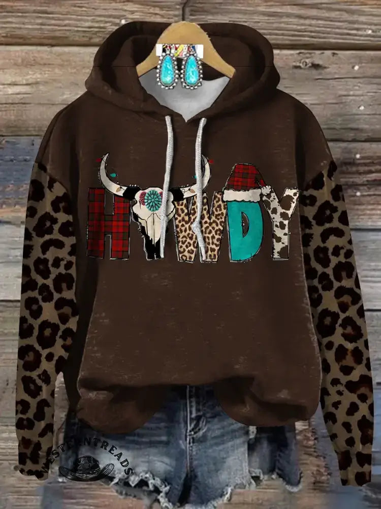 Retro Christmas Howdy Print Casual Cotton Sweatshirt