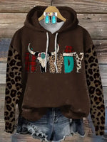 Retro Christmas Howdy Print Casual Cotton Sweatshirt