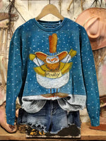 vintage Christmas art Print Casual Cotton Sweatshirt