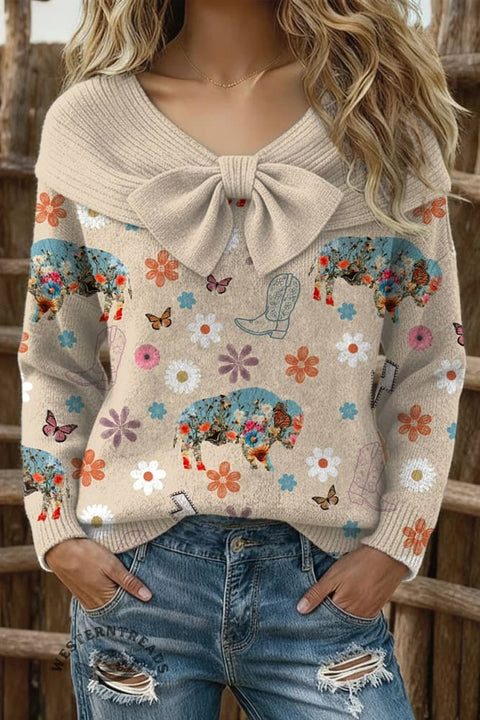 Women's Floral West Print Casual Cotton Sweater